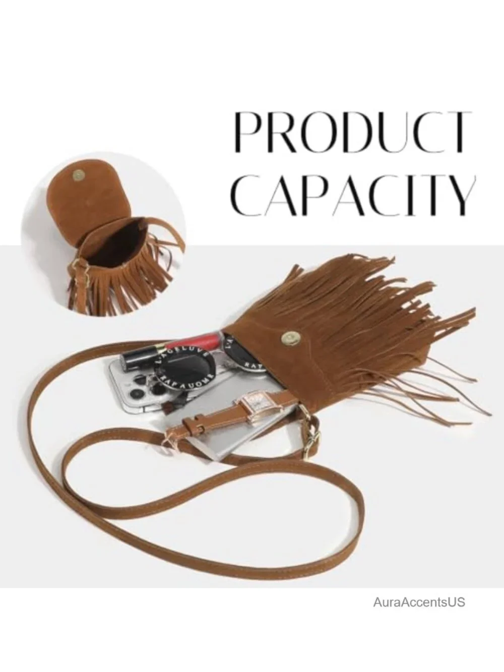 Faux Leather Fringe Hobo Bag Small Crossbody Shoulder Bag Vegan Suede Tassel